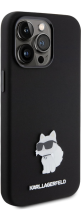 Karl Lagerfeld Choupette Metal Pin Hard Silicone Case Apple iPhone 15 Pro Max Black