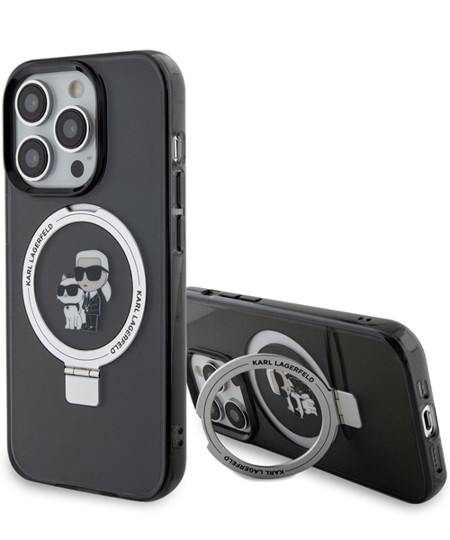 Karl Lagerfeld Magsafe Ringstand “Karl & Choupette’s Head” Hard Plastic Case Apple iPhone 15 Pro Bla