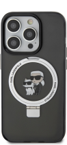 Karl Lagerfeld Magsafe Ringstand “Karl & Choupette’s Head” Hard Plastic Case Apple iPhone 15 Pro Bla