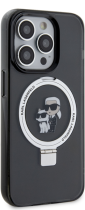 Karl Lagerfeld Magsafe Ringstand “Karl & Choupette’s Head” Hard Plastic Case Apple iPhone 15 Pro Bla