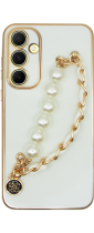 Vivid Silicone Case Pearl Chain Holder Samsung Galaxy A55 5G White/Gold