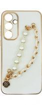 Vivid Silicone Case Pearl Chain Holder Samsung Galaxy A55 5G White/Gold