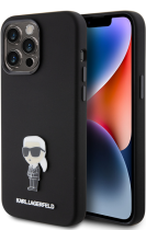 Karl Lagerfeld Ikonik Metal Pin Hard Silicone Case Apple iPhone 15 Pro Max Black