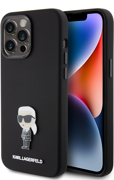 Karl Lagerfeld Ikonik Metal Pin Hard Silicone Case Apple iPhone 15 Pro Max Black