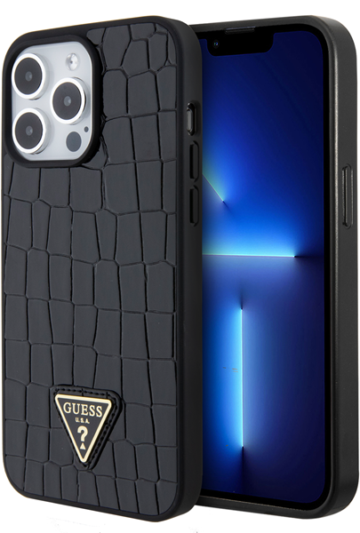 Guess Croco Triangle Logo Collection Case Apple iPhone 15 Pro Max Black