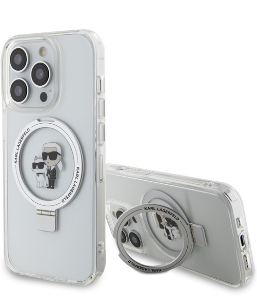 Karl Lagerfeld Magsafe Ringstand Case “Karl & Choupette’s Head” Hard Plastic Apple iPhone 15 Pro Max