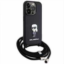 Karl Lagerfeld Crossbody K+C Metal Pin Saffiano Hard Case Apple iPhone 15 Pro Black