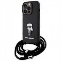 Karl Lagerfeld Crossbody K+C Metal Pin Saffiano Hard Case Apple iPhone 15 Pro Black