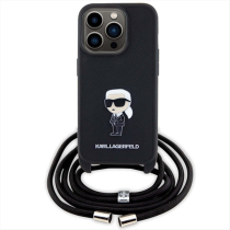 Karl Lagerfeld Crossbody K+C Metal Pin Saffiano Hard Case Apple iPhone 15 Pro Black