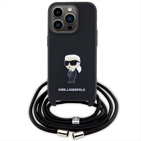 Karl Lagerfeld Crossbody K+C Metal Pin Saffiano Hard Case Apple iPhone 15 Pro Black