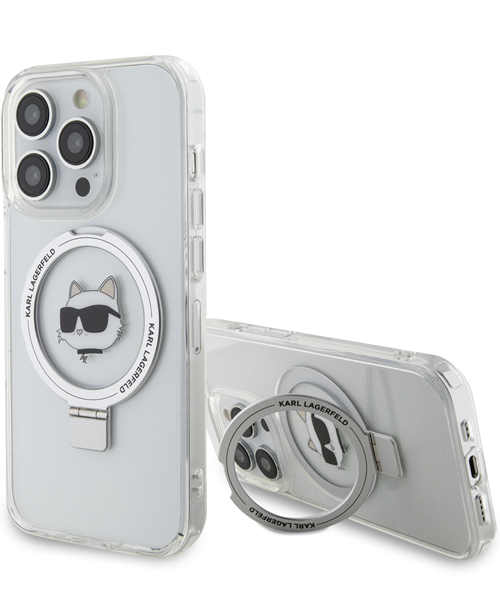 Karl Lagerfeld Magsafe Ringstand “Choupette’s Head” Hard Plastic Case Apple iPhone 15 Pro White