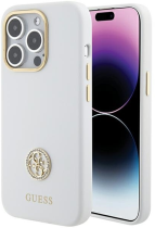 Guess 4G Strass Logo Collection Silicone Case Apple iPhone 15 Pro Max White