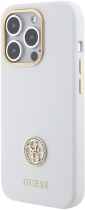 Guess 4G Strass Logo Collection Silicone Case Apple iPhone 15 Pro Max White