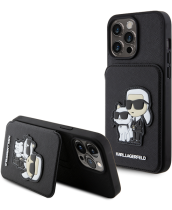 Karl Lagerfeld Karl+Choupette Saffiano Cardslots & Stand Case Apple iPhone 15 Pro Max Black