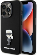 Karl Lagerfeld Ikonik Metal Pin Hard Silicone Case Apple iPhone 15 Pro Black