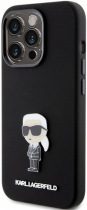 Karl Lagerfeld Ikonik Metal Pin Hard Silicone Case Apple iPhone 15 Pro Black