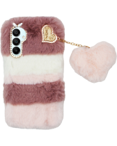 Vivid Fluffy Plush Case with Heart-Shaped Chain Samsung Galaxy A16 Pink