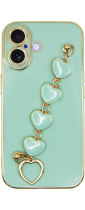 Vivid Slim Case with Heart Chain Hand Strap Apple iPhone 16 Green