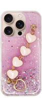 Vivid Glitter Case with Heart Chain Hand Strap Apple iPhone 16 Pro Pink