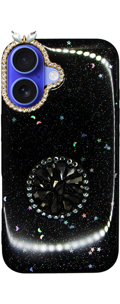 Vivid Glitter Stars Case with Holder Apple iPhone 16 Black