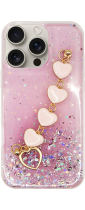 Vivid Glitter Case with Heart Chain Hand Strap Apple iPhone 16 Pro Max Pink