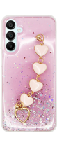 Vivid Glitter Case with Heart Chain Hand Strap Samsung Galaxy A16 Pink