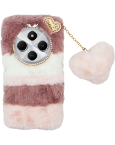 Vivid Fluffy Plush Case with Heart-Shaped Chain Redmi 14C 4G Pink