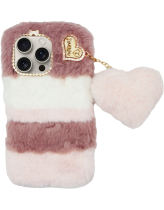 Vivid Fluffy Plush Case with Heart-Shaped Chain Apple iPhone 16 Pro Max Pink