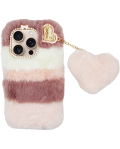 Vivid Fluffy Plush Case with Heart-Shaped Chain Apple iPhone 16 Pro Pink