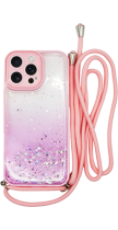 Vivid Bling Glitter with Stars Case and lanyard Apple iPhone 16 Pro Max Pink