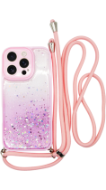 Vivid Bling Glitter with Stars Case and lanyard Apple iPhone 16 Pro Pink