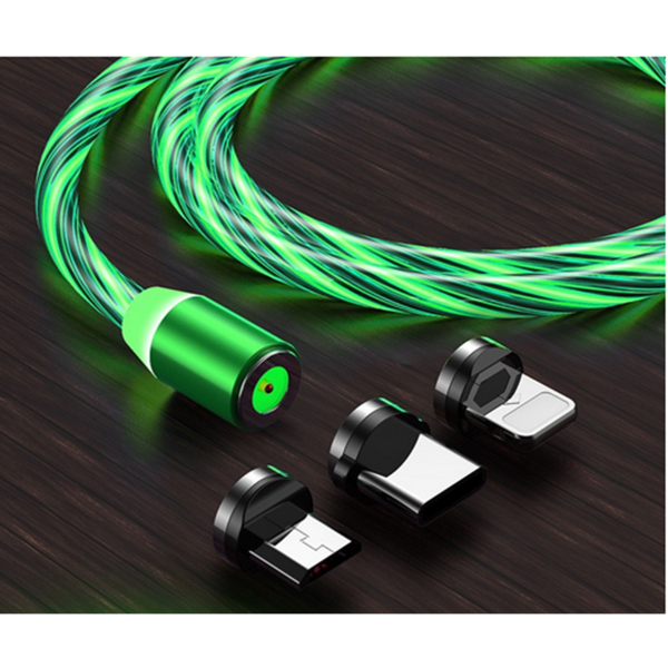 Vivid LED Cable USB to Type-C\Lightning\Micro USB Magnetic Green