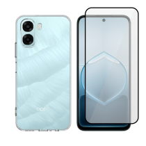 Vivid Set TPU Clear Case + Full Face Tempered Glass Oppo A6x 4G